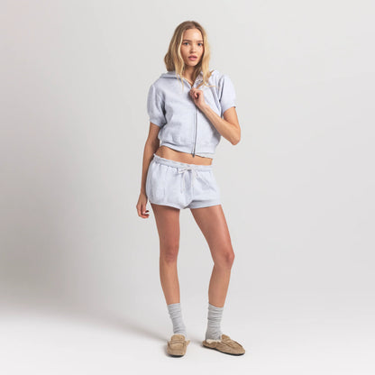 Cotton Fleece Bubble Sleeve Cropped Zip Up