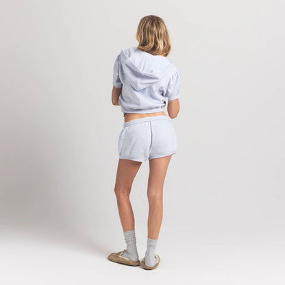 Cotton Fleece Bubble Sleeve Cropped Zip Up