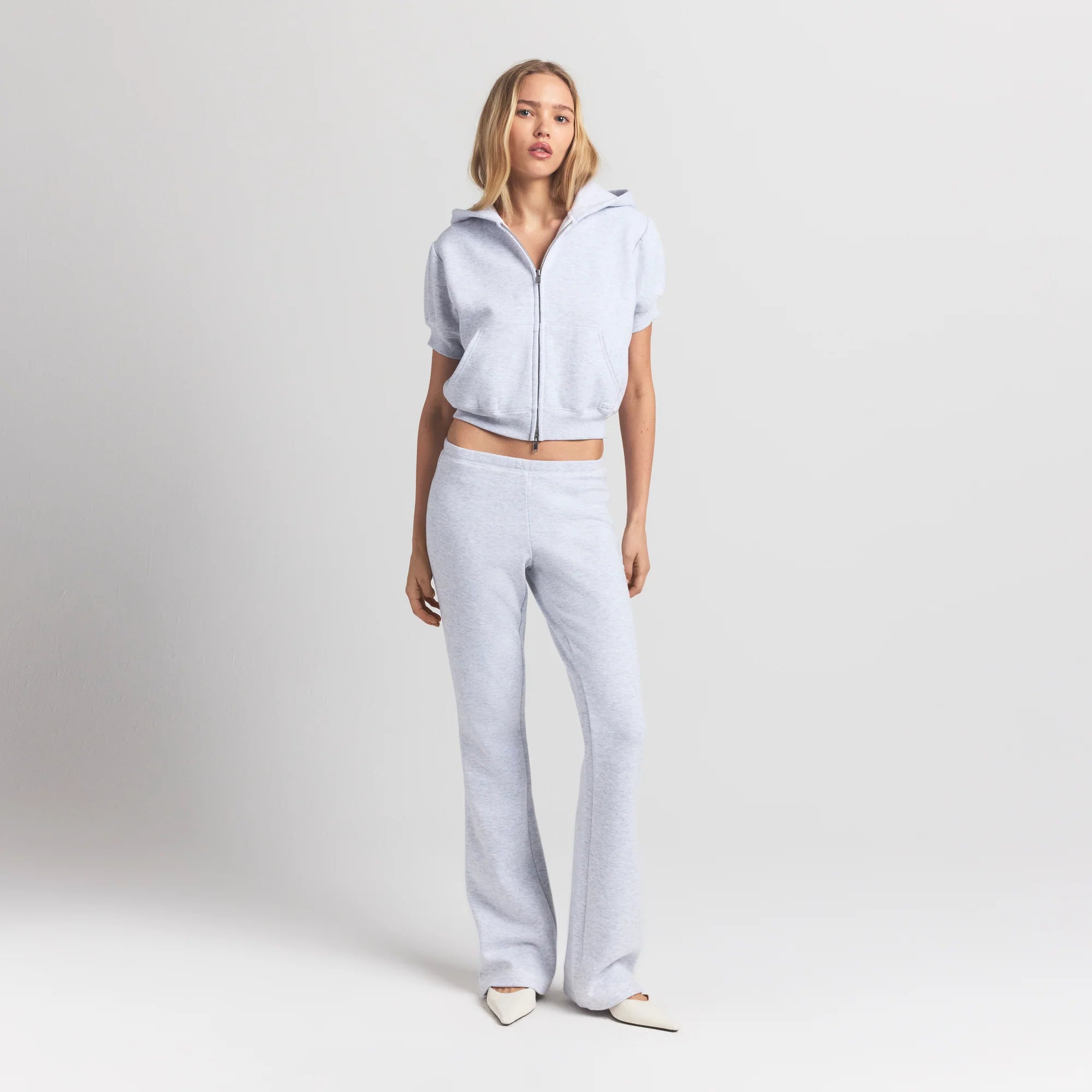 Cotton Fleece Bubble Sleeve Cropped Zip Up