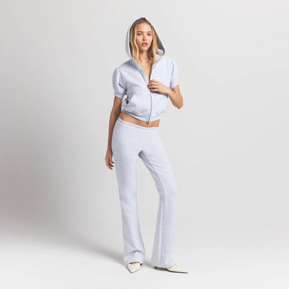 Cotton Fleece Bubble Sleeve Cropped Zip Up