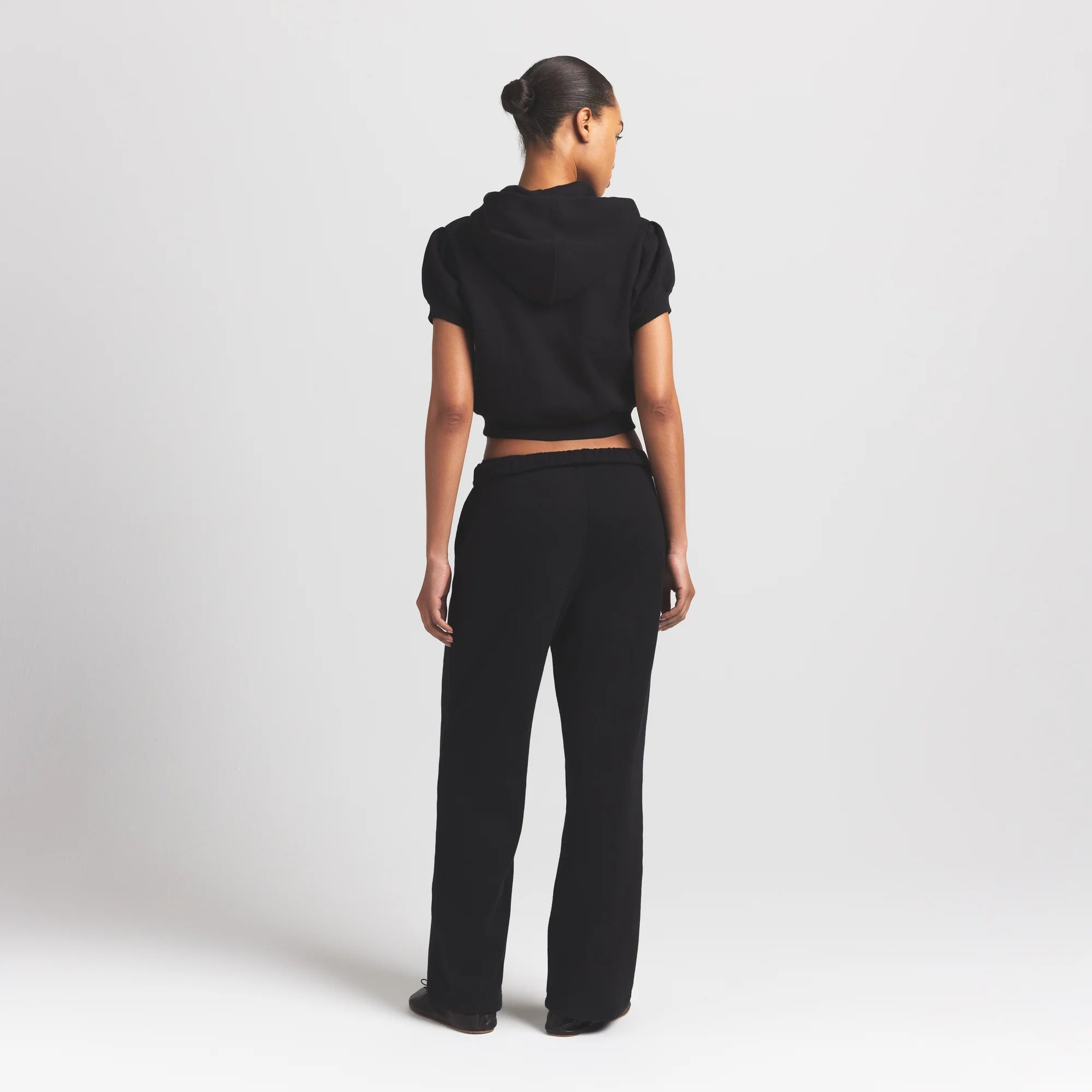 Cotton Fleece Bubble Sleeve Cropped Zip Up