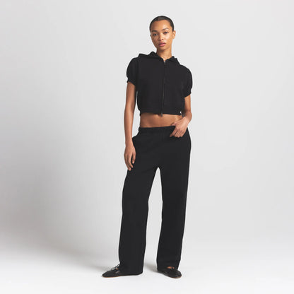Cotton Fleece Bubble Sleeve Cropped Zip Up