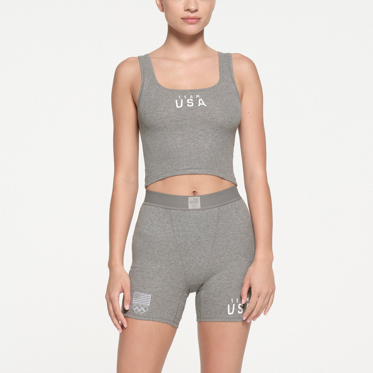 SKIMS FOR TEAM USA COTTON RIB OLYMPIC TANK | HEATHER GREY