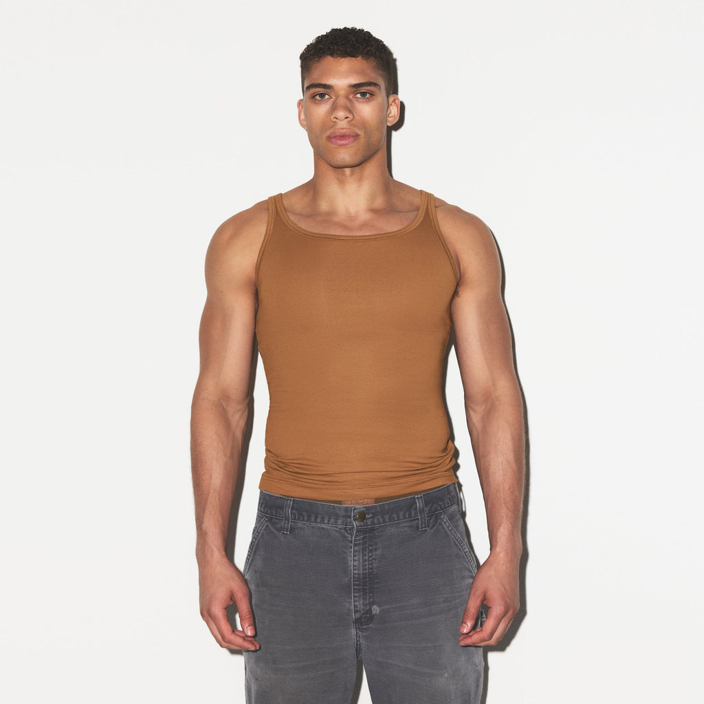 SKIMS COTTON MENS RIB TANK 3-PACK | ECRU RUSSET MULTI