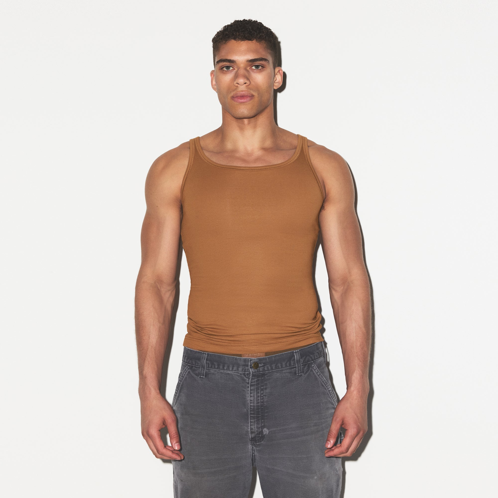 SKIMS COTTON MENS RIB TANK 3-PACK | ECRU RUSSET MULTI