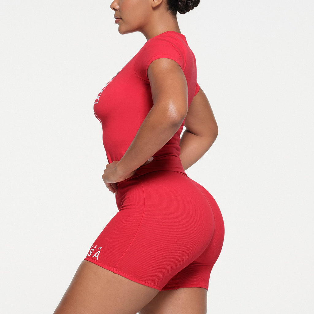 SKIMS FOR TEAM USA COTTON JERSEY OLYMPIC T-SHIRT | RED