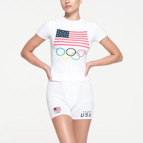 SKIMS FOR TEAM USA COTTON JERSEY OLYMPIC T-SHIRT | WHITE