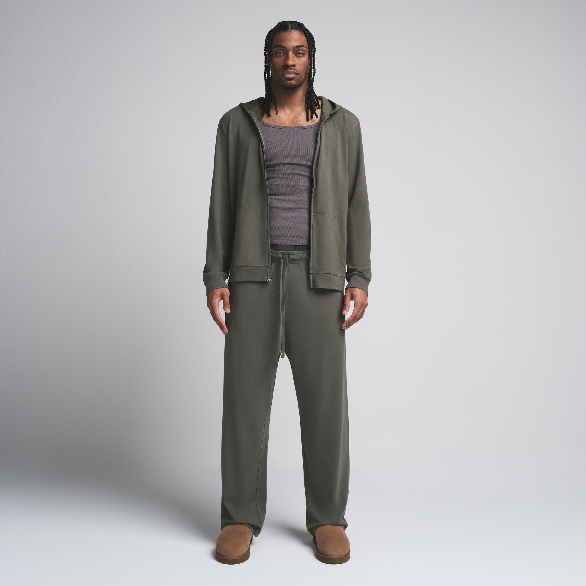 JERSEY LOUNGE MENS ZIP UP HOODIE | BASIL