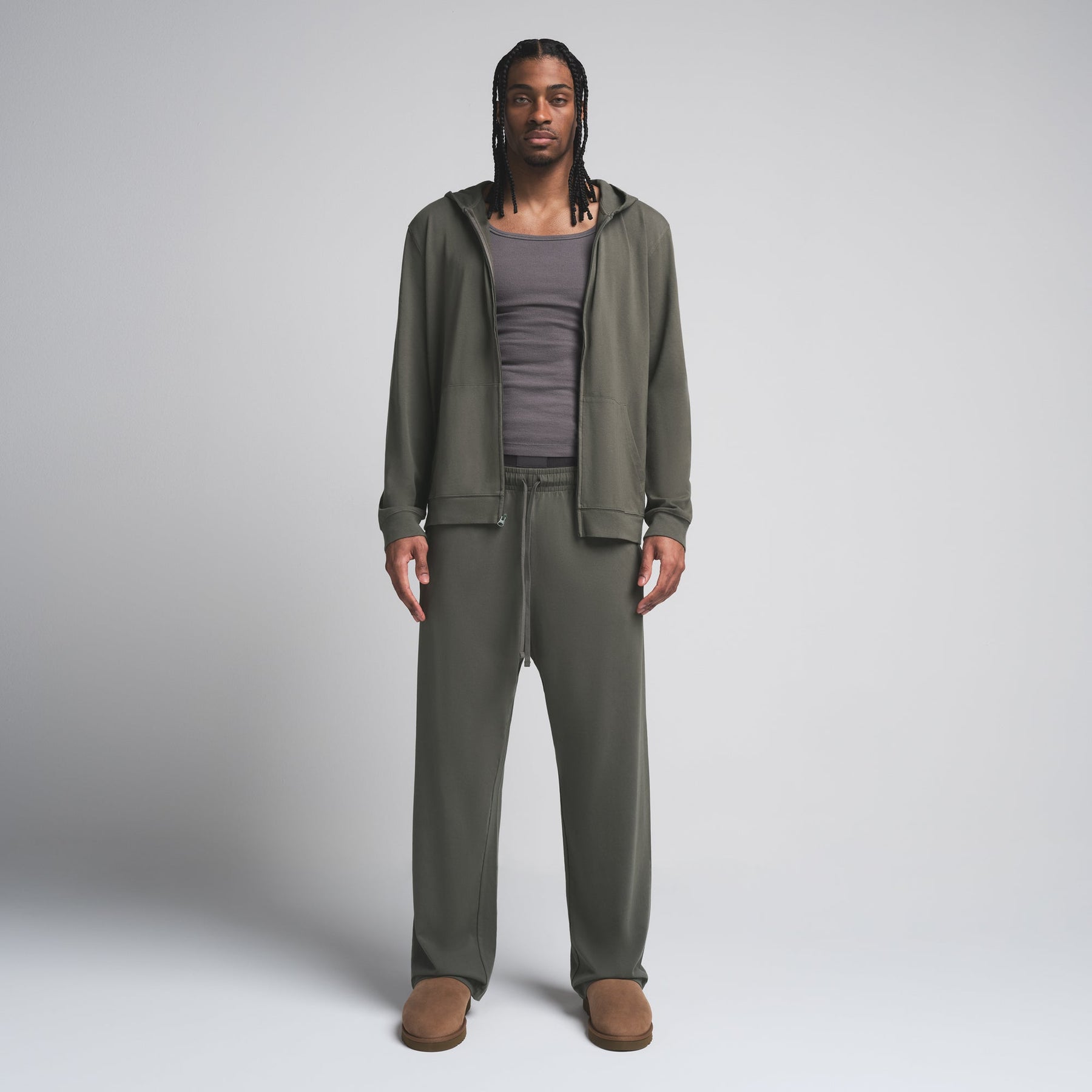 JERSEY LOUNGE MENS ZIP UP HOODIE | BASIL