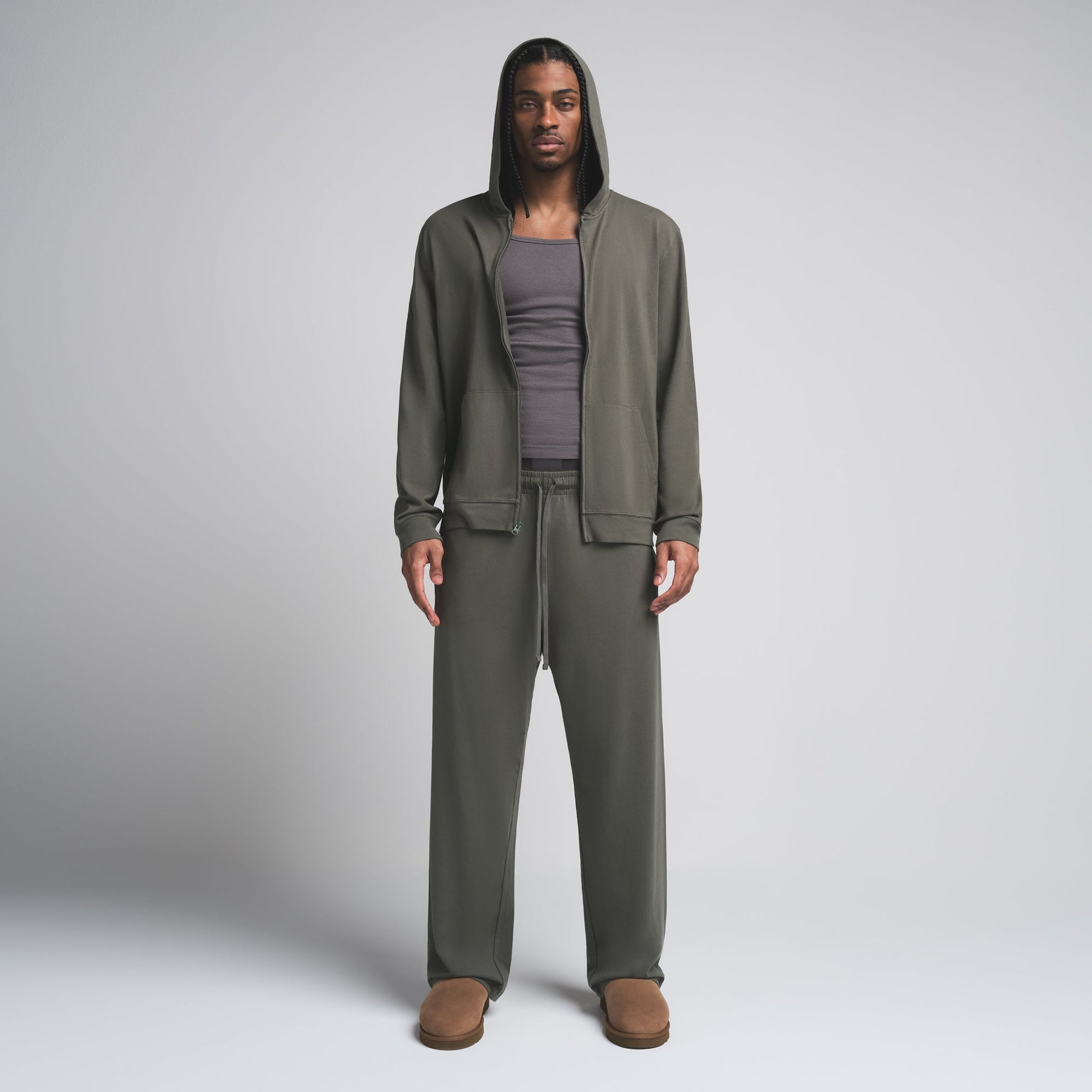 JERSEY LOUNGE MENS ZIP UP HOODIE | BASIL