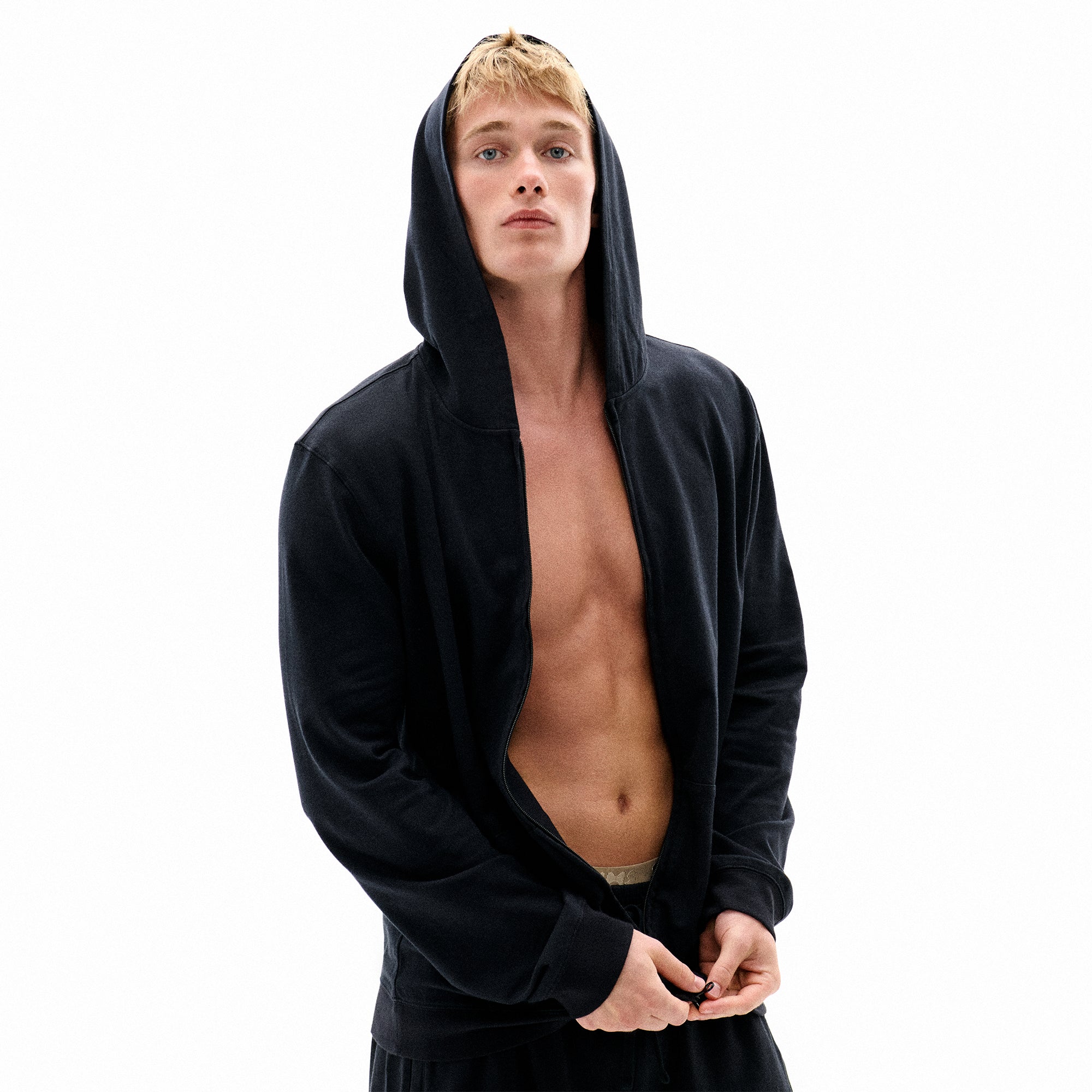 JERSEY LOUNGE MENS ZIP UP HOODIE | OBSIDIAN