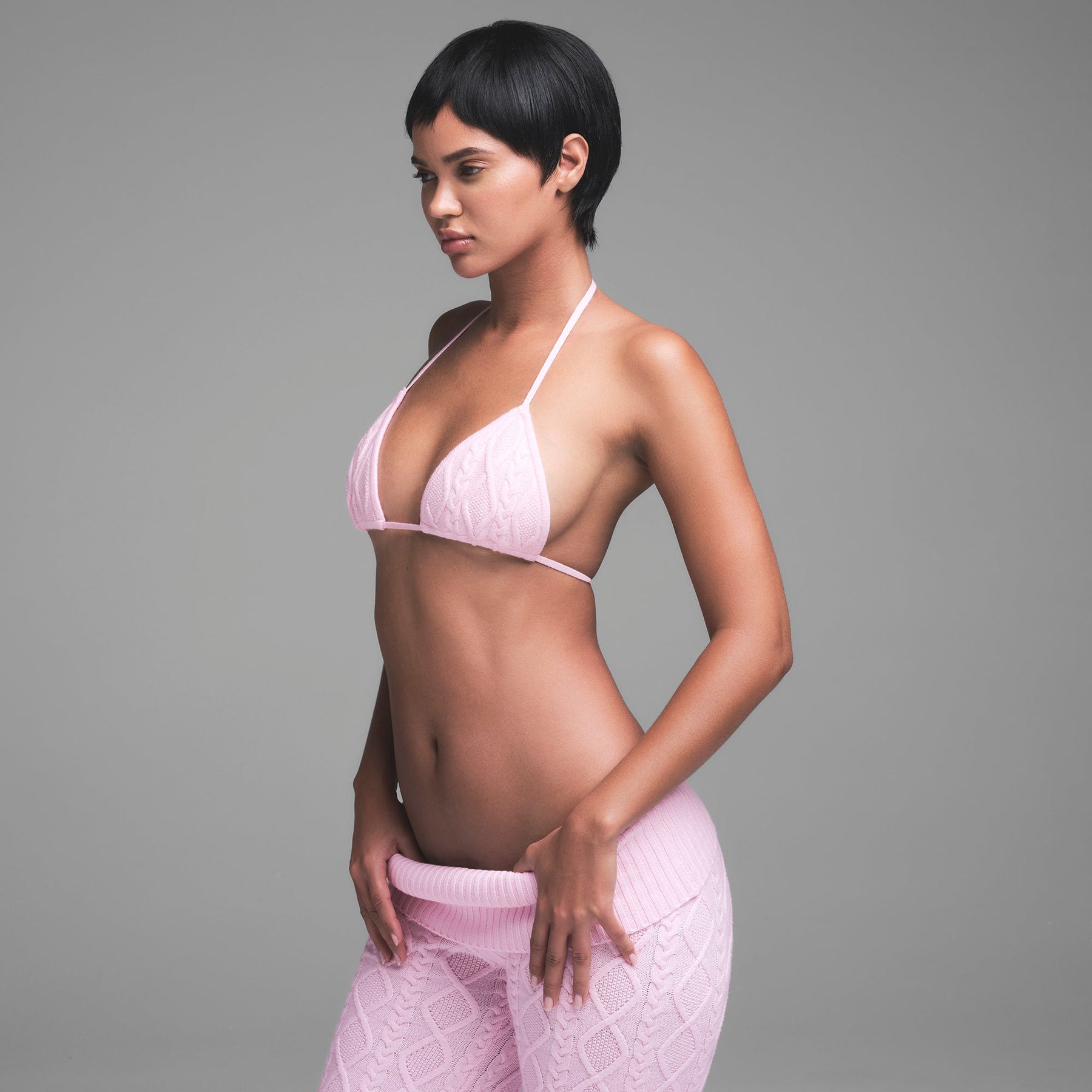 SWEATER KNIT TRIANGLE BRALETTE | BABY PINK