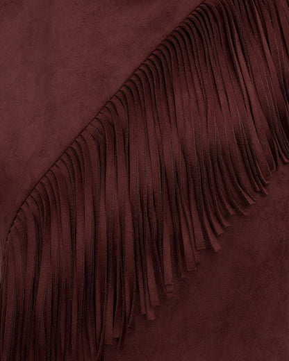 Adeline Asymmetric Fringe Sueded Top - Burgundy