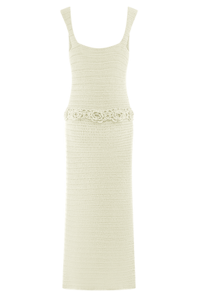 Teagan Floral Hand Crochet Midi Dress - Ivory
