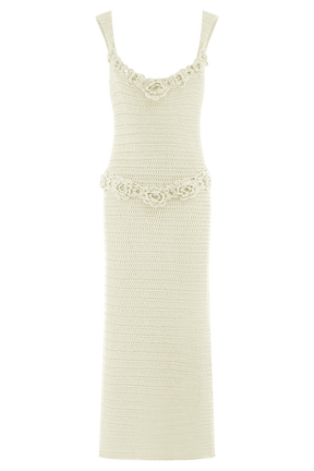 Teagan Floral Hand Crochet Midi Dress - Ivory
