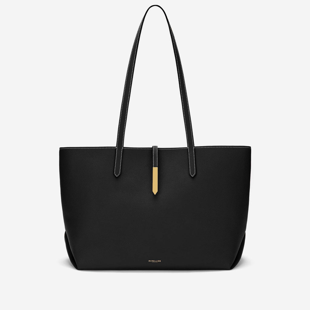 DeMellier The Tokyo Tote black small grain ecru stitching