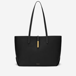 DeMellier The Tokyo Tote black small grain ecru stitching