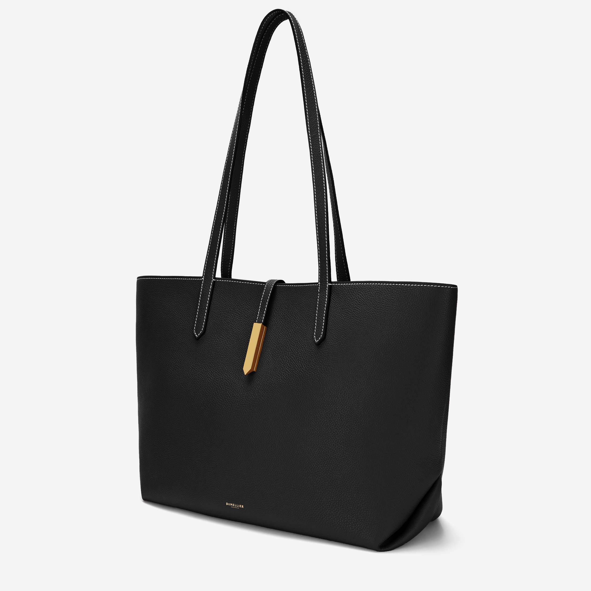 DeMellier The Tokyo Tote black small grain ecru stitching