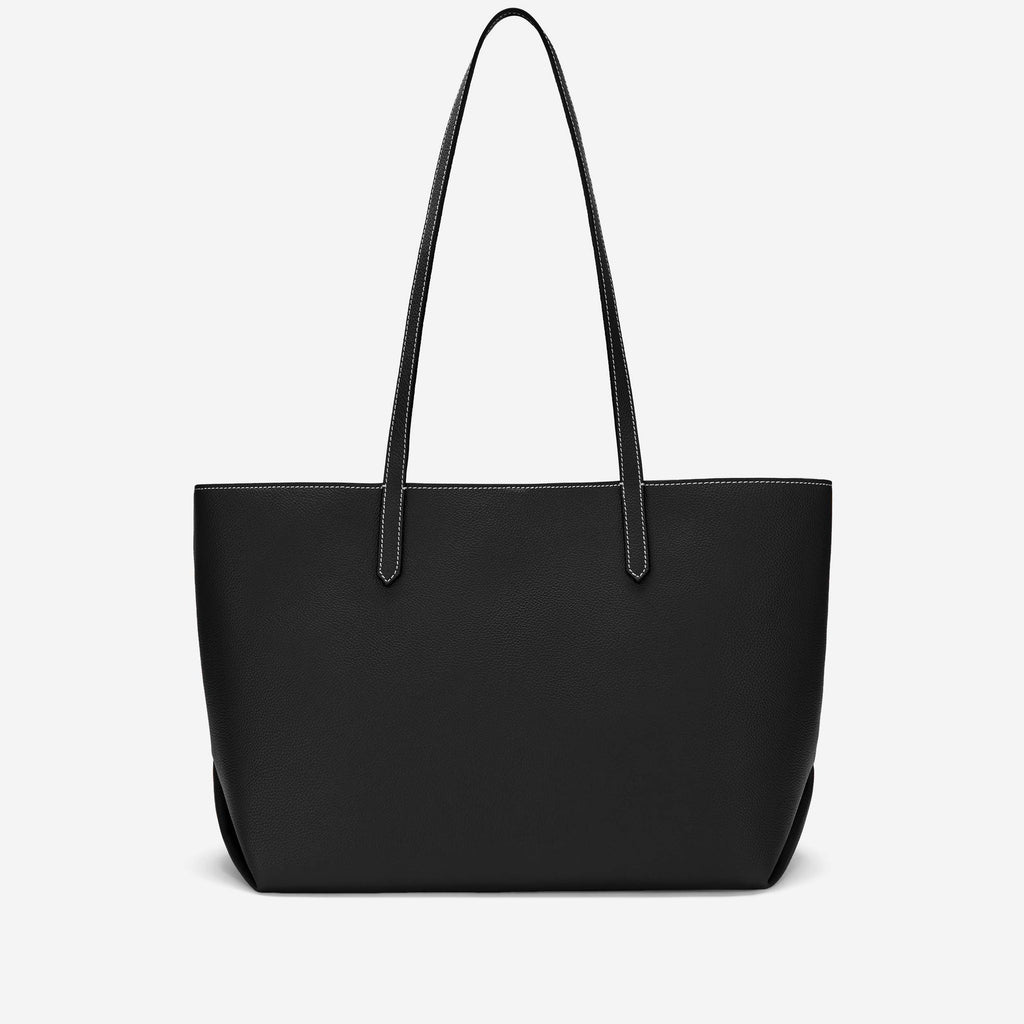 DeMellier The Tokyo Tote black small grain ecru stitching