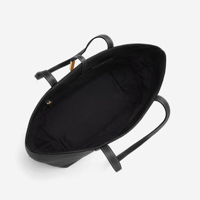 DeMellier The Tokyo Tote black small grain ecru stitching