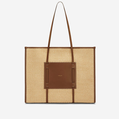 DeMellier The Large Capri warm raffia tan smooth ecru stitching