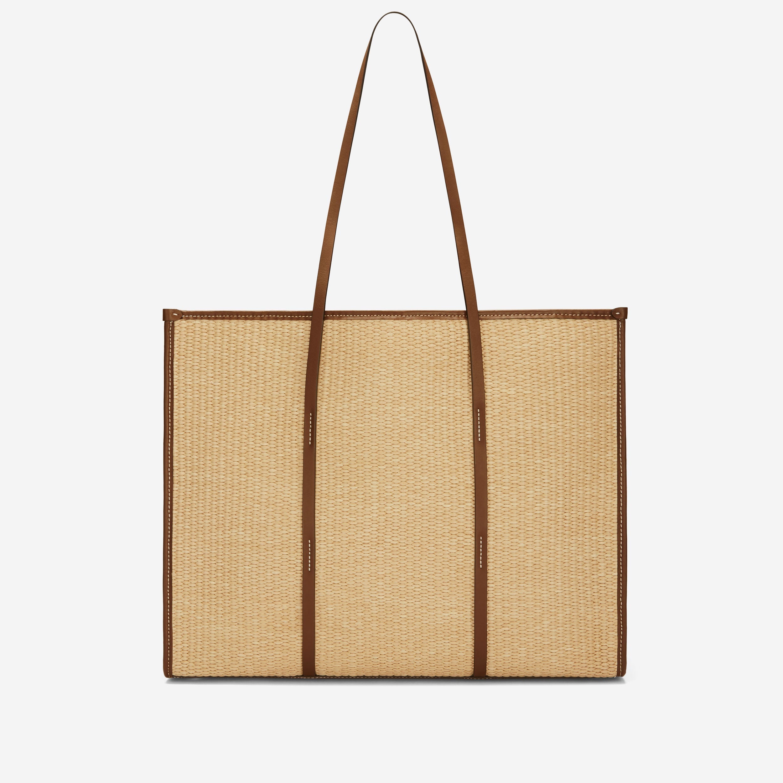 DeMellier The Large Capri warm raffia tan smooth ecru stitching