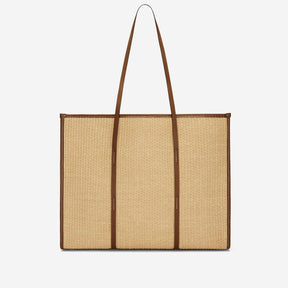 DeMellier The Large Capri warm raffia tan smooth ecru stitching