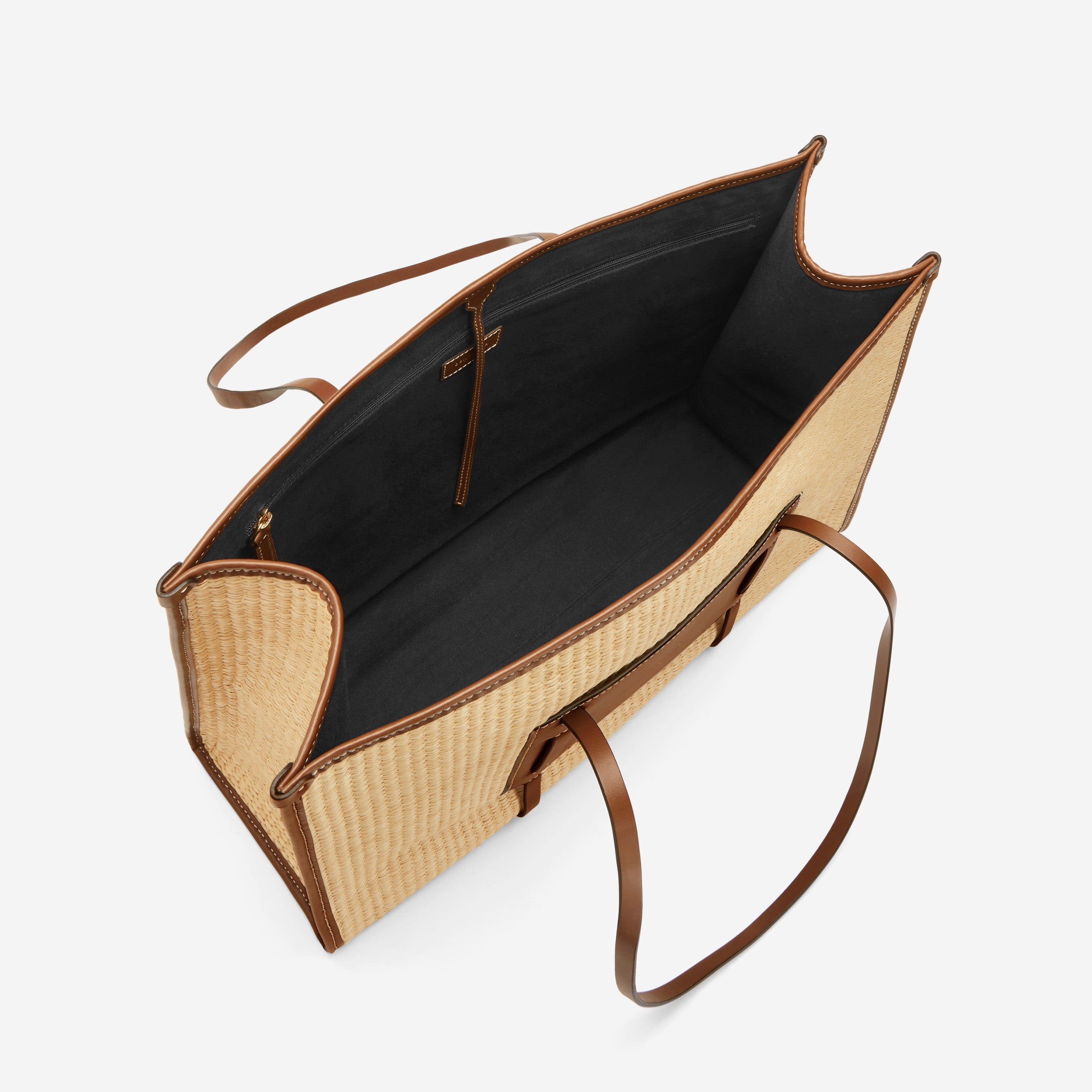 DeMellier The Large Capri warm raffia tan smooth ecru stitching