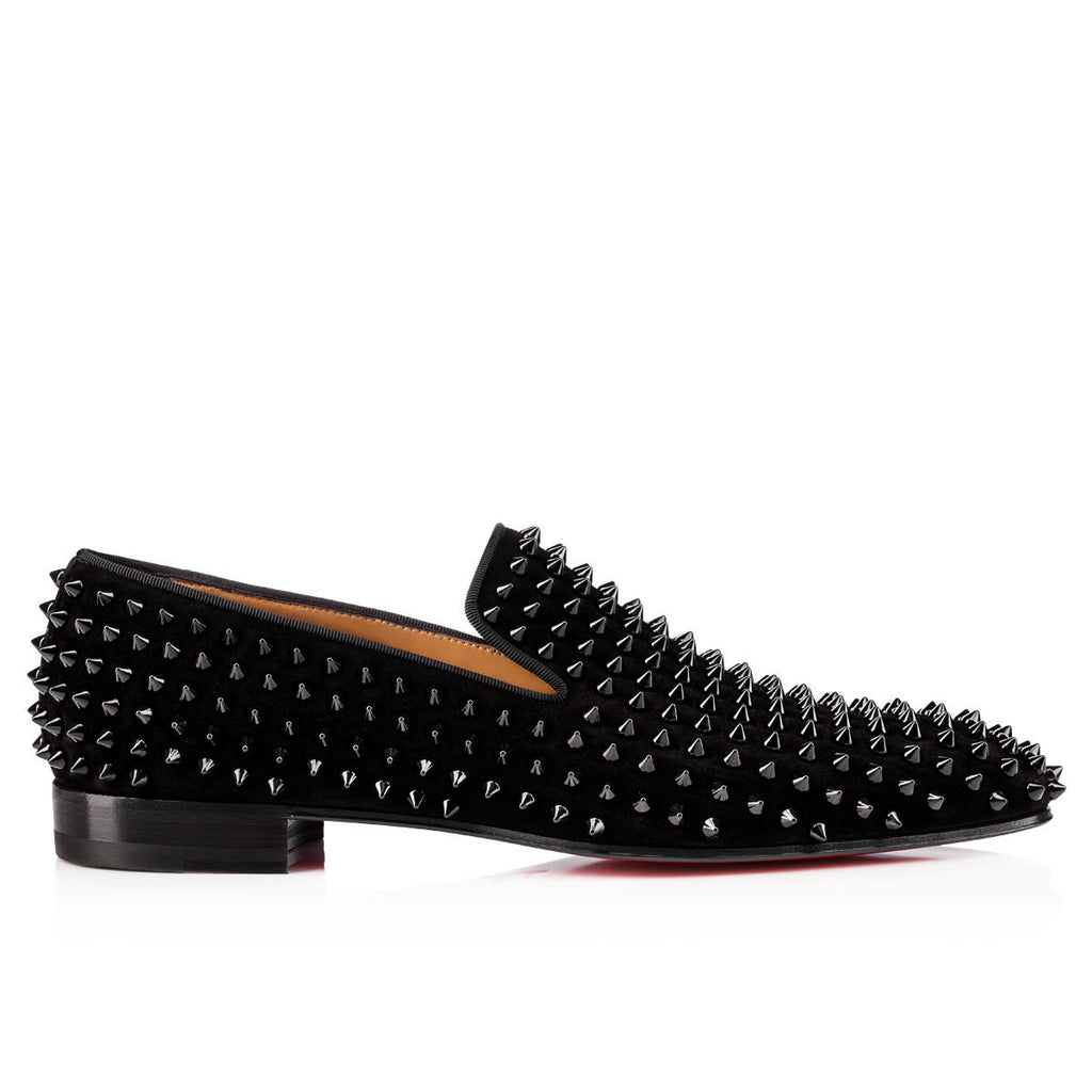 Christian Louboutin Spiked Velvet Loafers – Black