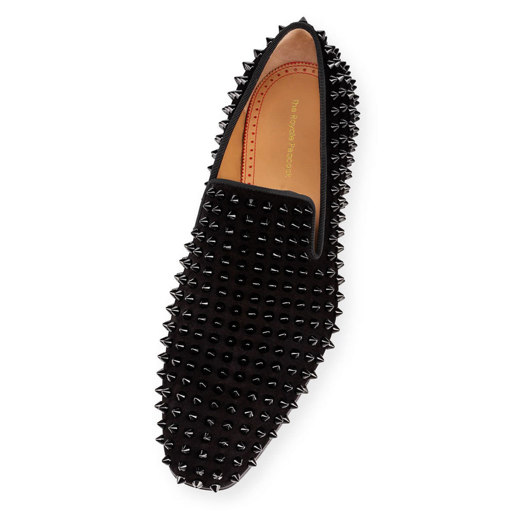 Christian Louboutin Spiked Velvet Loafers – Black