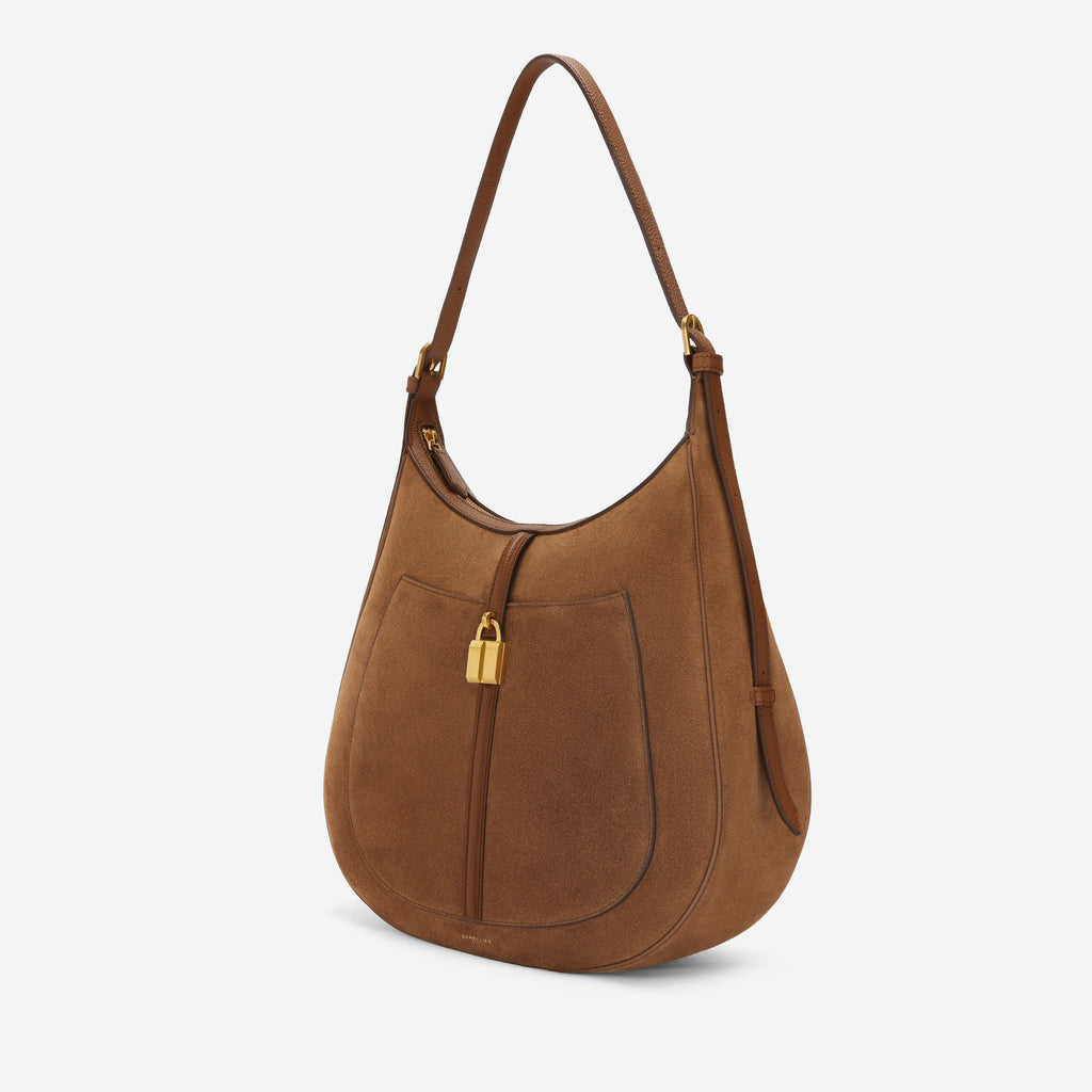 DeMellier The Siena Hobo deep tan suede & deep tan small grain