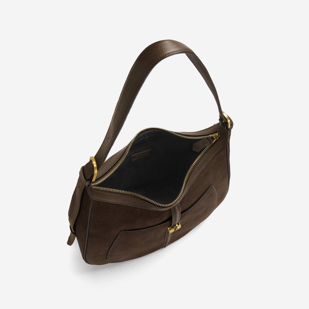 DeMellier The Siena Hobo mocha suede & mocha small grain