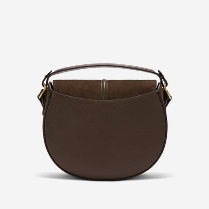 DeMellier The Siena Saddle mocha suede & mocha small grain