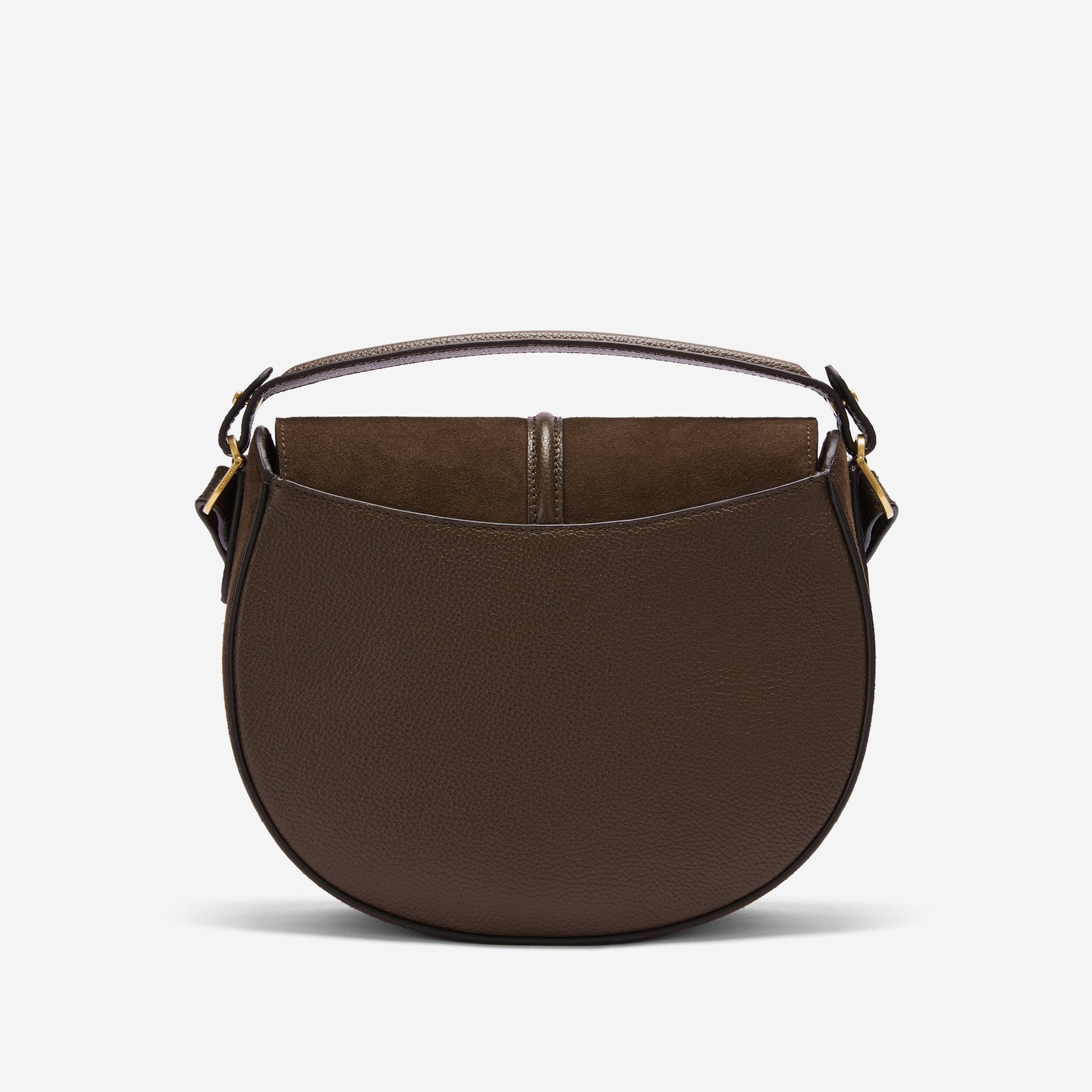 DeMellier The Siena Saddle mocha suede & mocha small grain