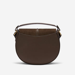 DeMellier The Siena Saddle mocha suede & mocha small grain