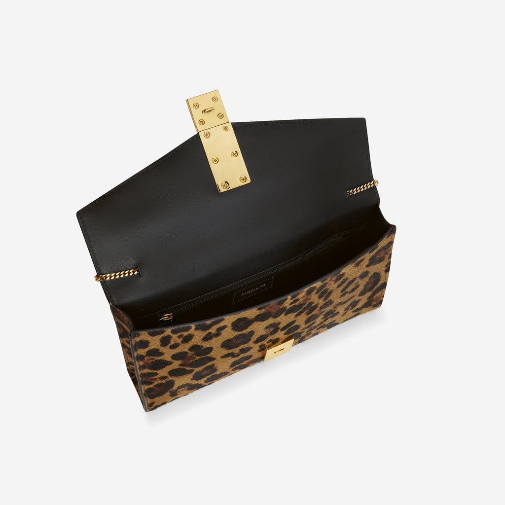 DeMellier The Vancouver Clutch leopard-effect calf hair & black smooth