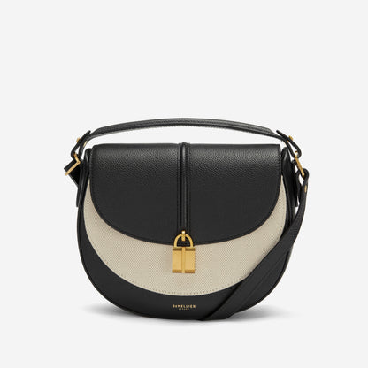 DeMellier The Siena Saddle salt & pepper canvas black small grain