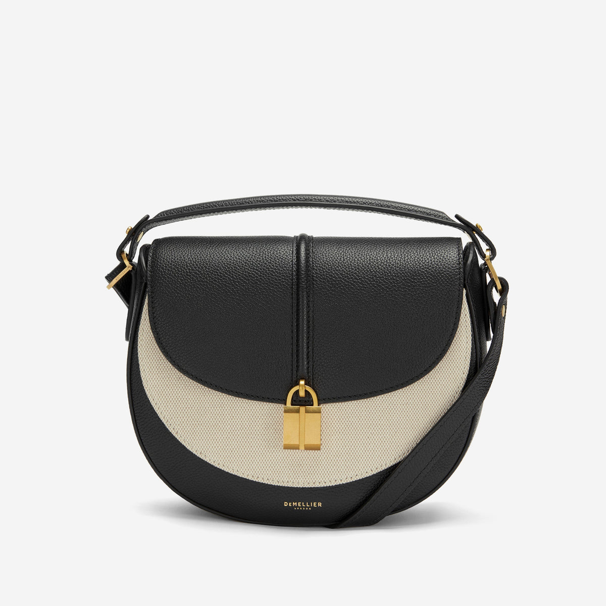 DeMellier The Siena Saddle salt & pepper canvas black small grain