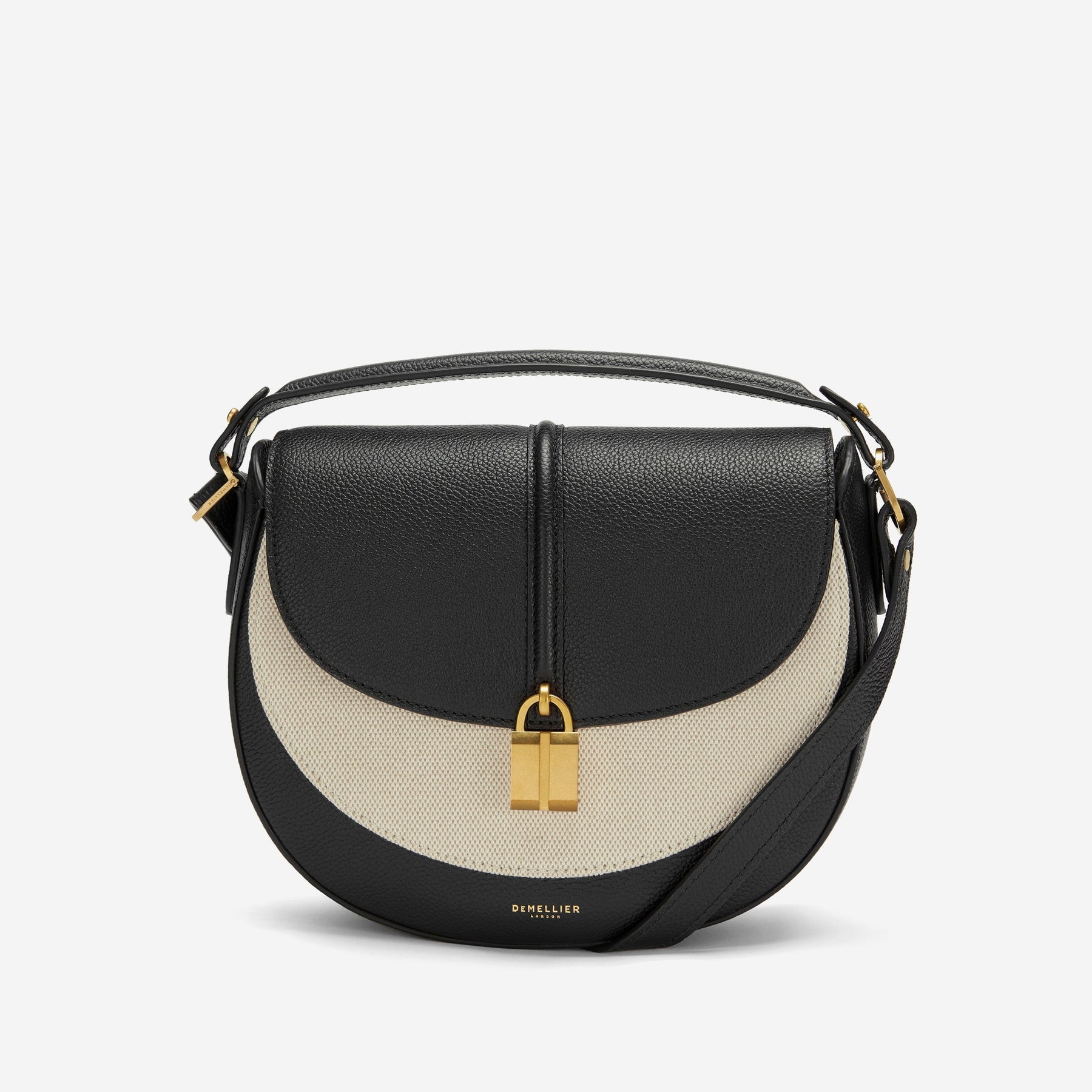 DeMellier The Siena Saddle salt & pepper canvas black small grain