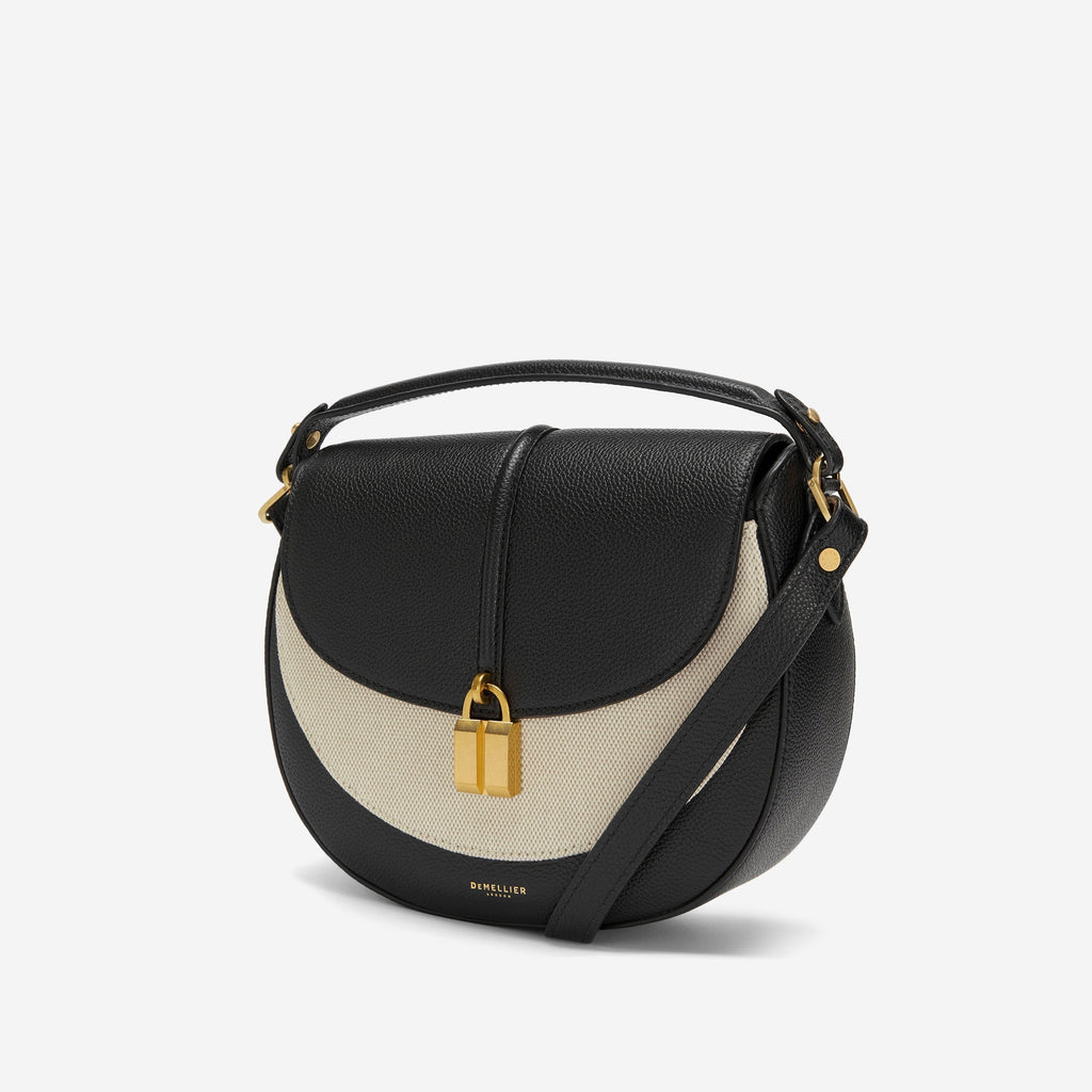 DeMellier The Siena Saddle salt & pepper canvas black small grain