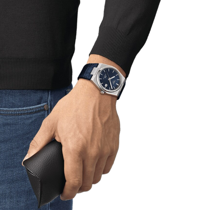 Tissot PRX Blue Dial 40mm Stainless Steel Quartz Watch with Leather Strap