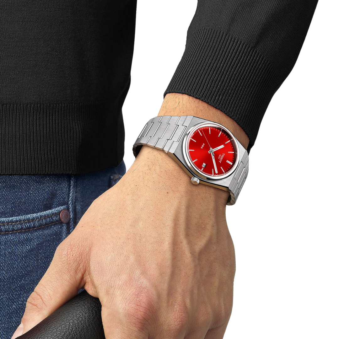 Tissot PRX Red Dial 40mm Stainless Steel Quartz Watch