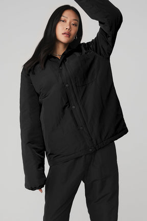 Lightweight Legend Jacket featuring a sleek black design, front zipper, snaps, and cinched cuffs for a stylish look.