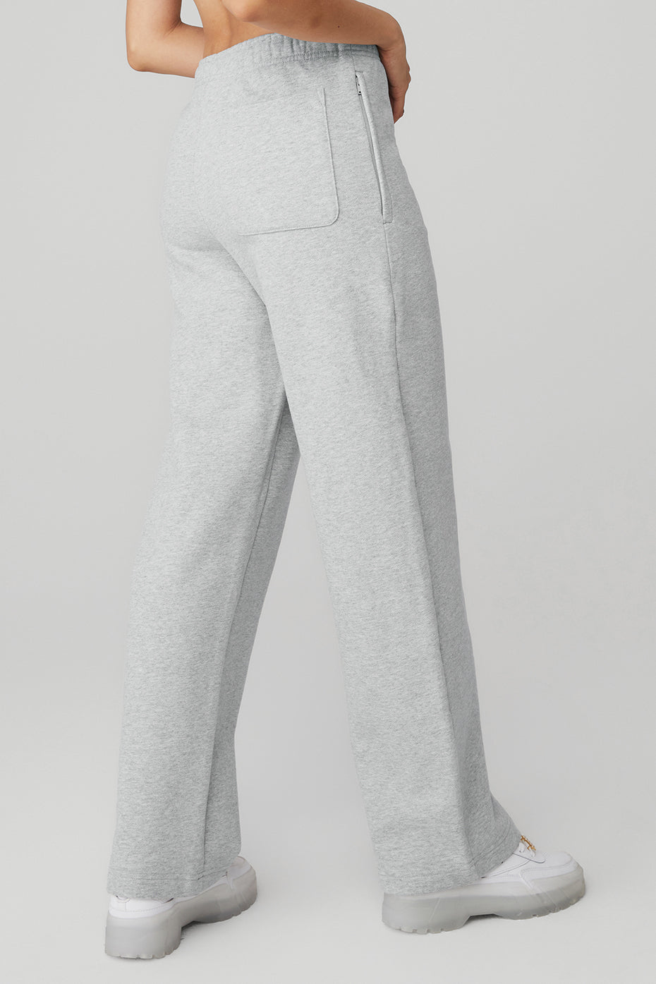Back view of Renown Heavy Weight Sweatpant in gray with zippered pockets and drawstring waistband