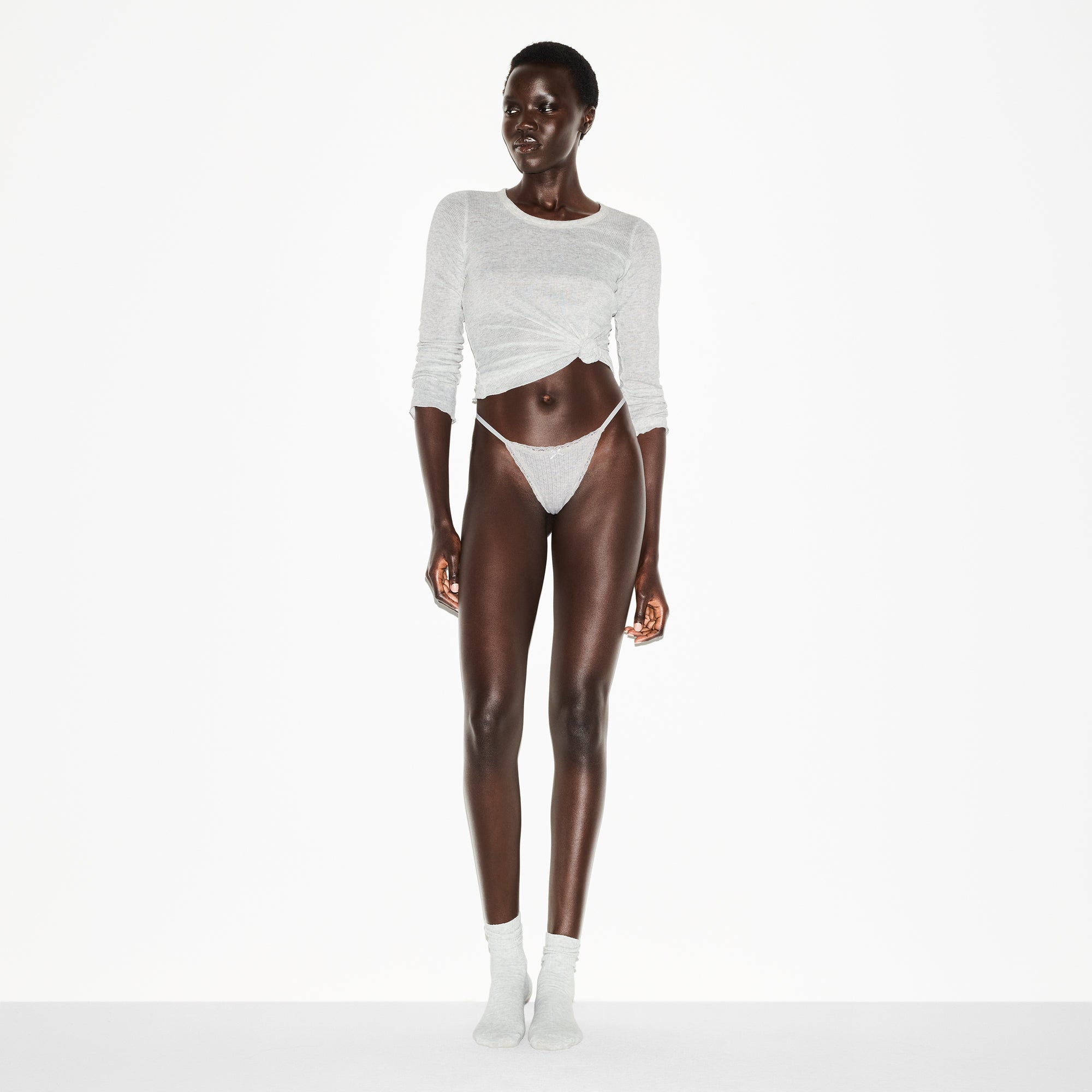 Lightweight Cotton Pointelle Lace String Thong