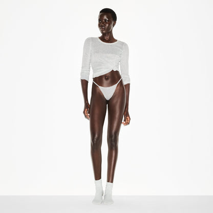 Lightweight Cotton Pointelle Lace String Thong