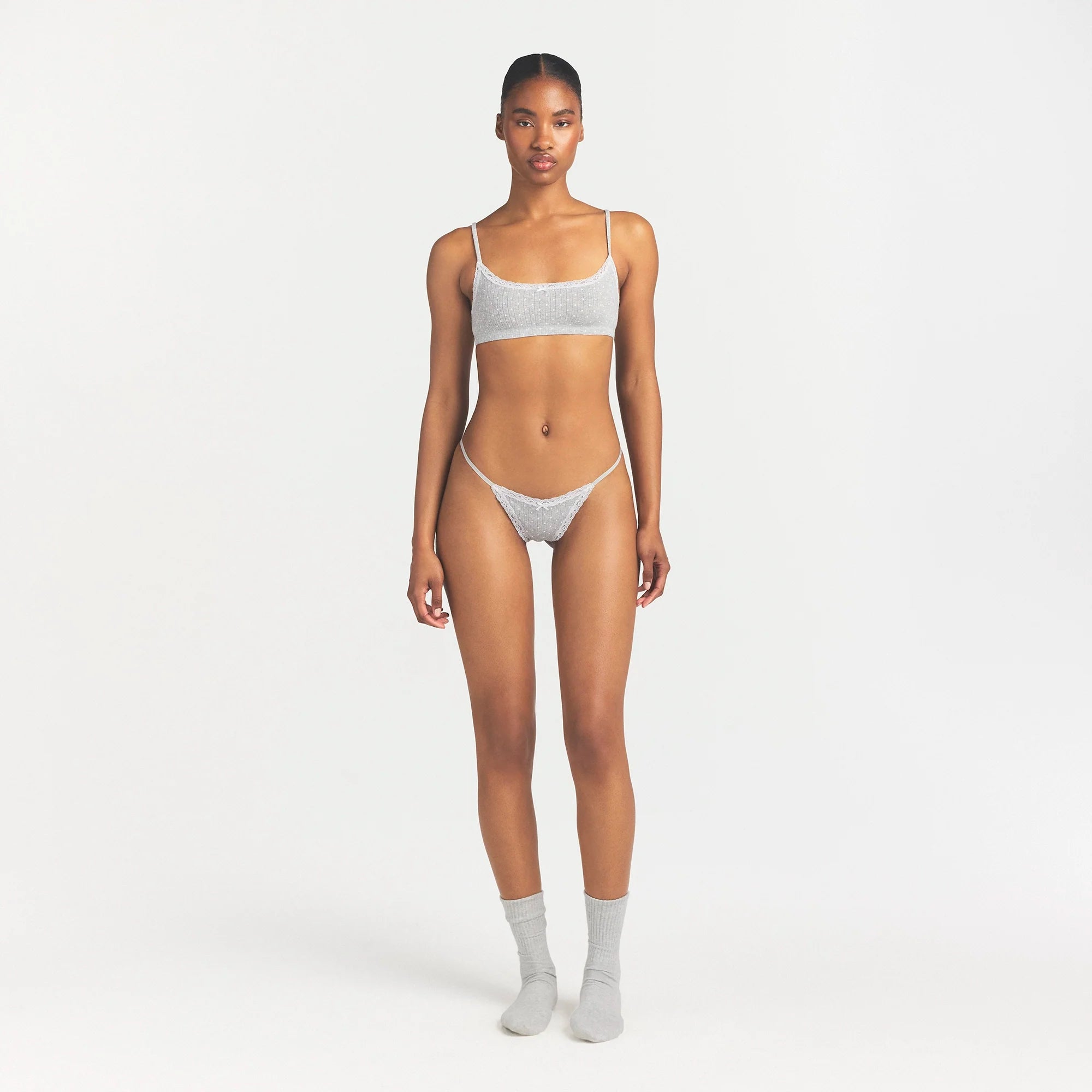 Lightweight Cotton Pointelle Lace String Thong