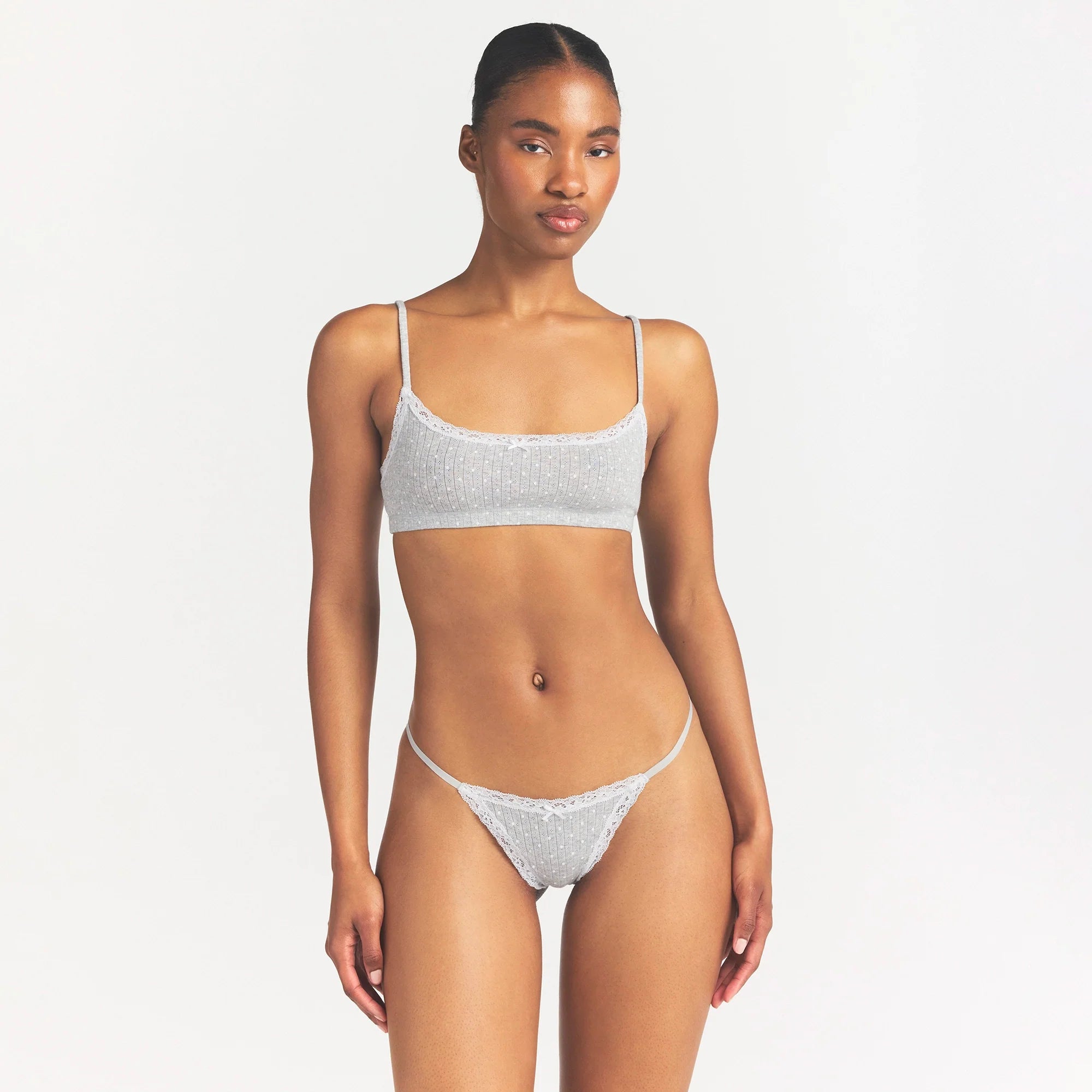 Lightweight Cotton Pointelle Lace String Thong