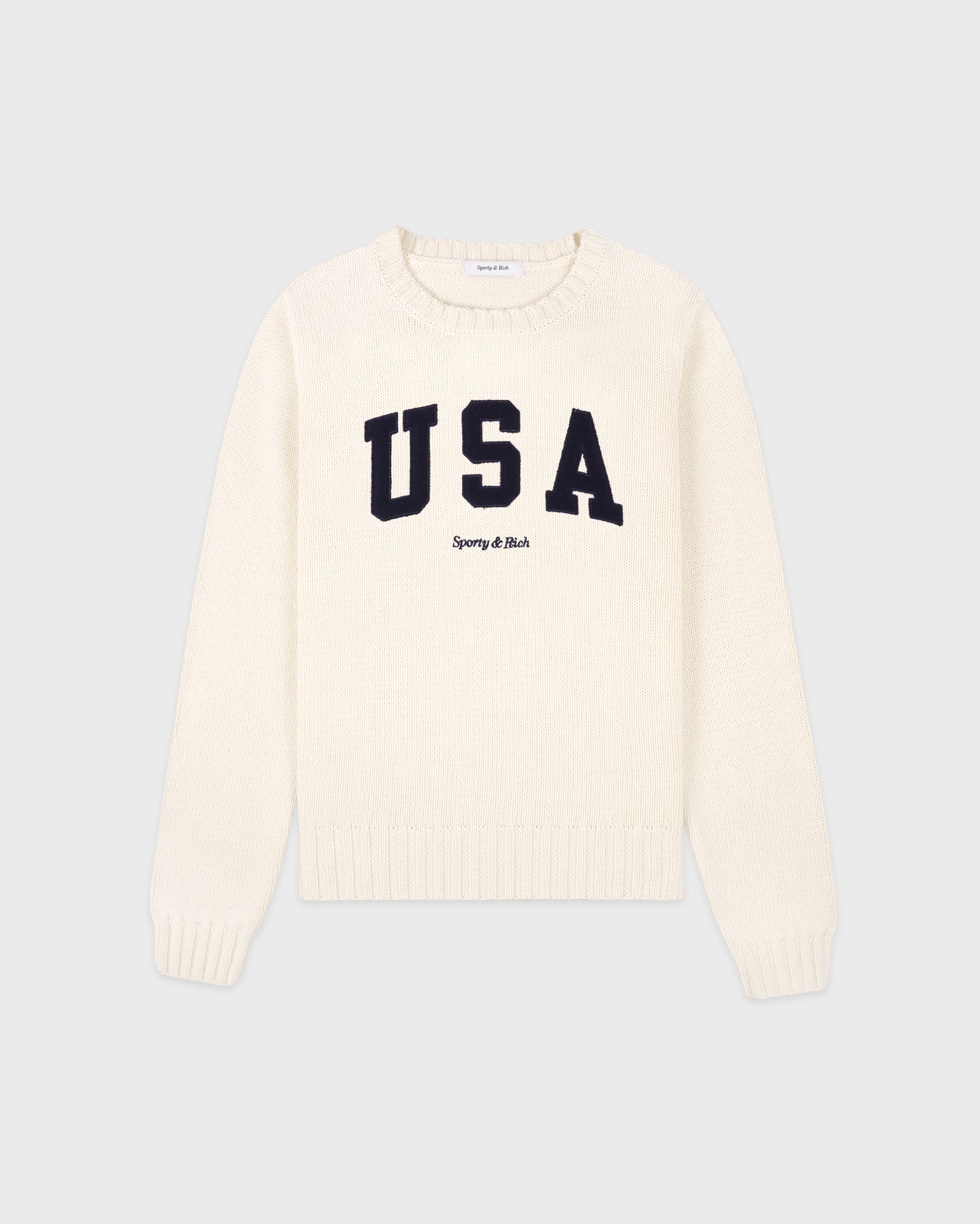 USA Knitted Sweater - Ecru/Navy