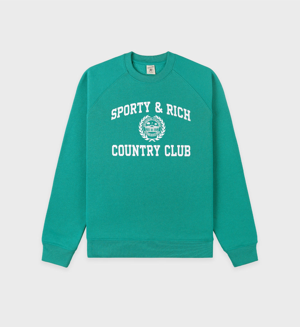 Varsity Crest Soft Crewneck - Spring Green/White